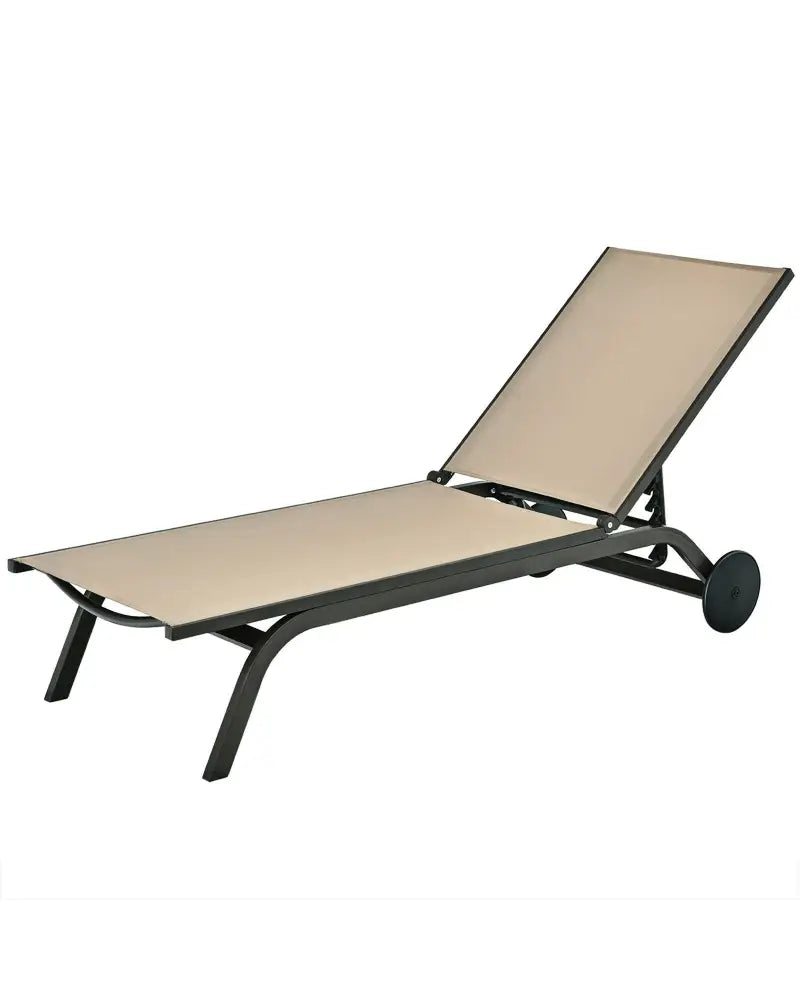 Aluminum Fabric Outdoor Patio Lounge Chair with Adjustable Reclining -Brown - Brown - Outdoor Chaise Lounges