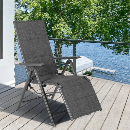 Aluminum Frame Adjustable Outdoor Foldable Reclining Padded Chair-Gray - Gray - Beach & Lawn Chairs