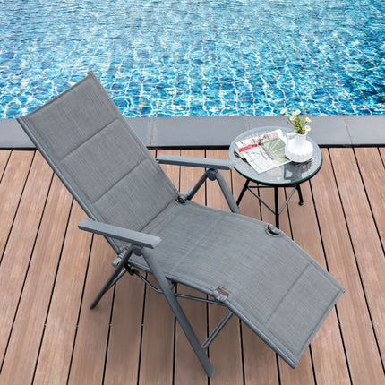 Aluminum Frame Adjustable Outdoor Foldable Reclining Padded Chair-Gray - Gray - Beach & Lawn Chairs