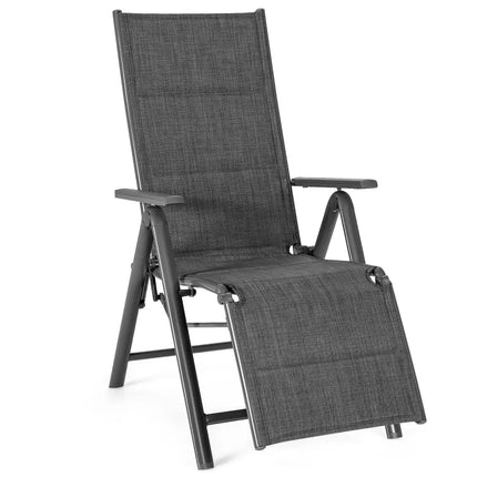 Aluminum Frame Adjustable Outdoor Foldable Reclining Padded Chair-Gray - Gray - Beach & Lawn Chairs