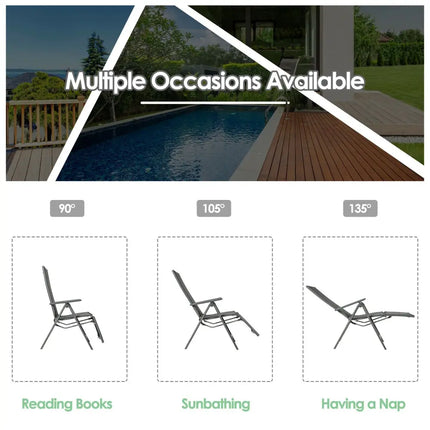 Aluminum Frame Adjustable Outdoor Foldable Reclining Padded Chair-Gray - Gray - Beach & Lawn Chairs