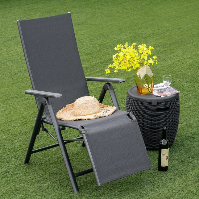 Aluminum Frame Outdoor Foldable Reclining Chair-Gray - Gray - Beach & Lawn Chairs