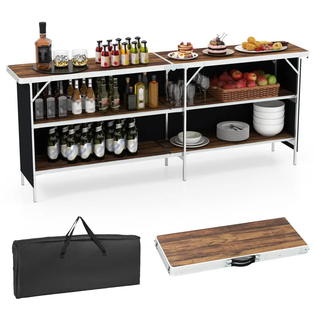Aluminum Portable Picnic Table with 2-Tier Open Shelves and Spacious Tabletop-Coffee - Coffee - Outdoor