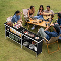 Aluminum Portable Picnic Table with 2-Tier Open Shelves and Spacious Tabletop-Black - Black - Outdoor