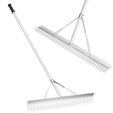 Aluminum Rake with 36 Inch Wide Rake Head and 68 Inch Long Handle - Silver - Lawn Care Tools