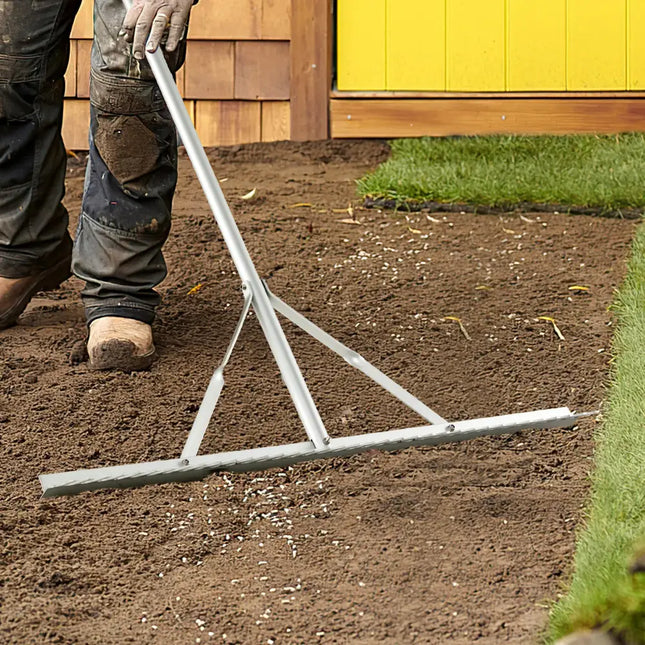 Aluminum Rake with 36 Inch Wide Rake Head and 68 Inch Long Handle - Silver - Lawn Care Tools