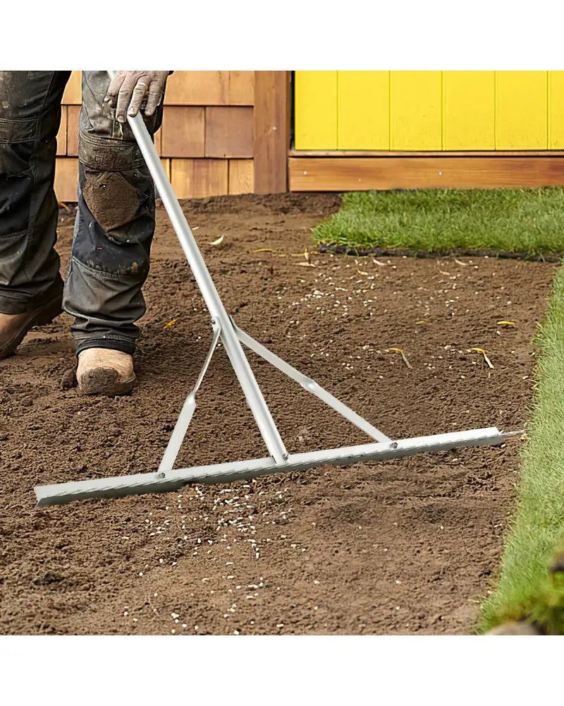 Aluminum Rake with 36 Inch Wide Rake Head and 68 Inch Long Handle - Silver - Lawn Care Tools