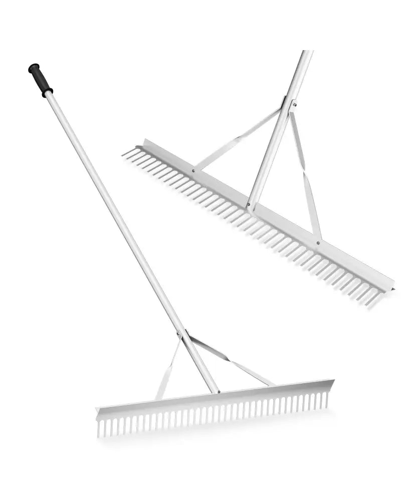 Aluminum Rake with 36 Inch Wide Rake Head and 68 Inch Long Handle - Silver - Lawn Care Tools