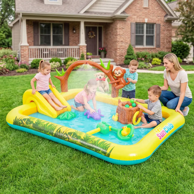 Animal Spray Pool with Slide for Backyard and Garden - Multicolor - Inflatable Water Slides