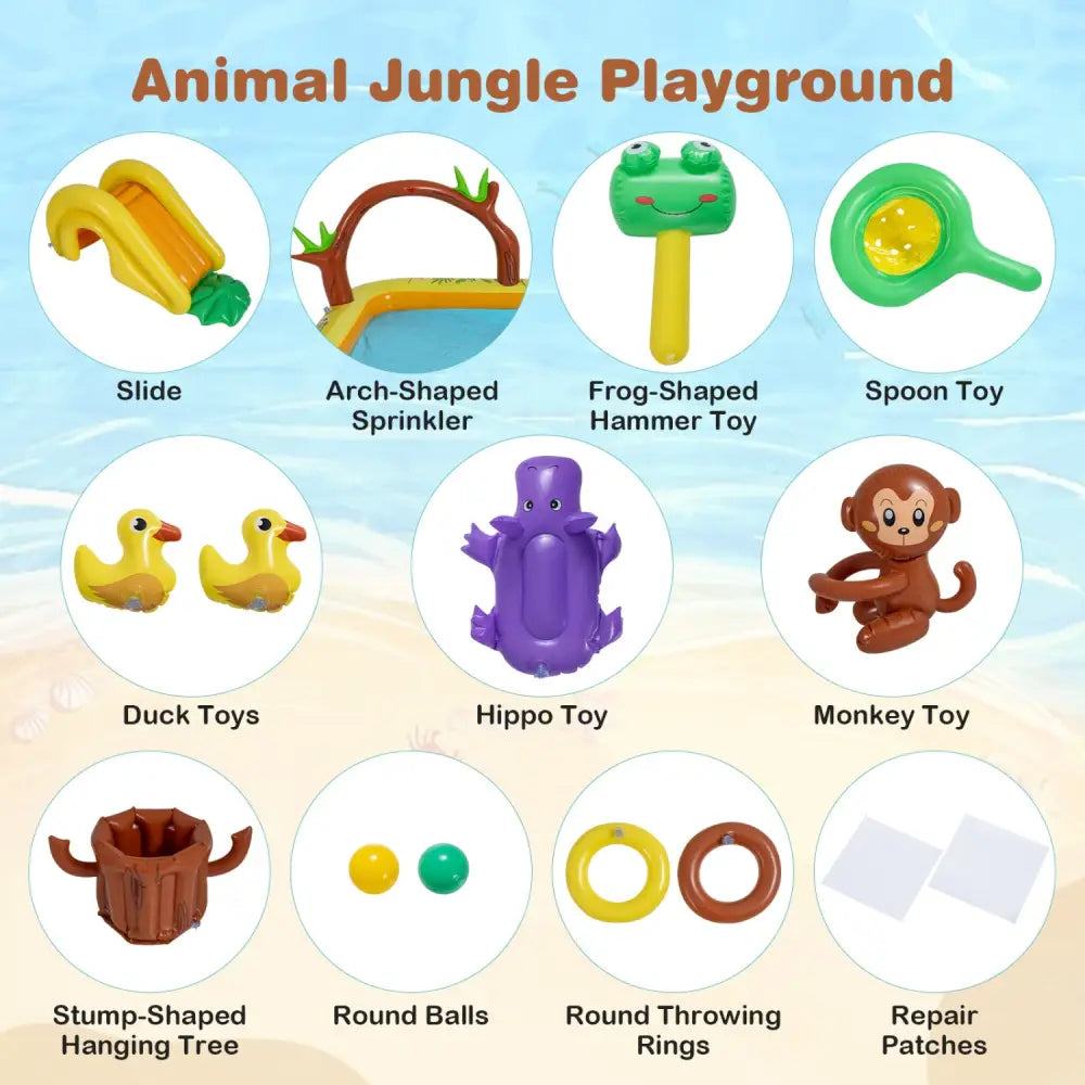 Animal Spray Pool with Slide for Backyard and Garden - Multicolor - Inflatable Water Slides