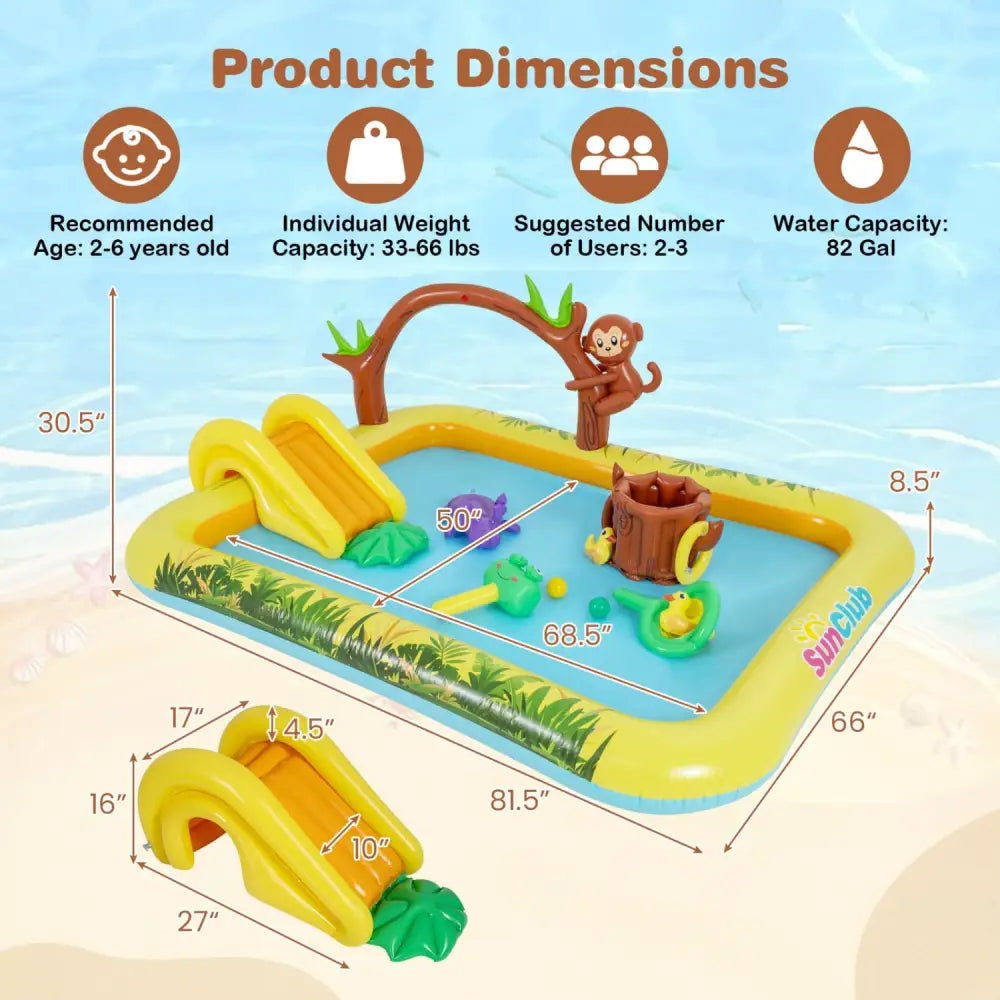 Animal Spray Pool with Slide for Backyard and Garden - Multicolor - Inflatable Water Slides