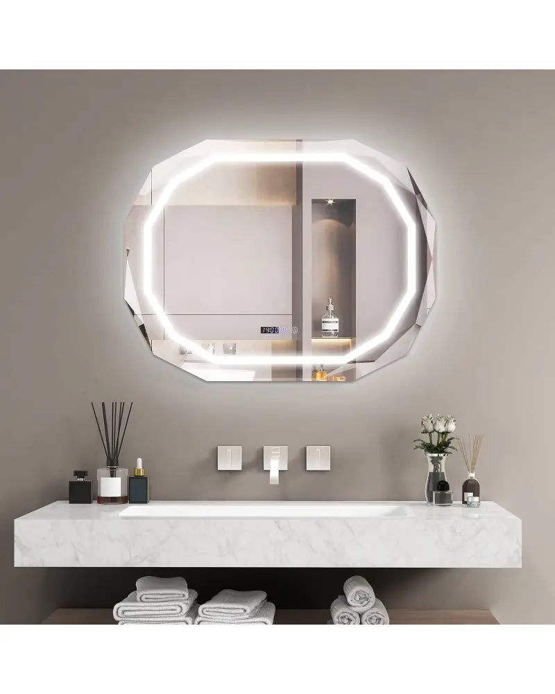 Anti-Fog Bathroom Mirror with 3 Color LED Light Memory Function - White - Wall Mirrors