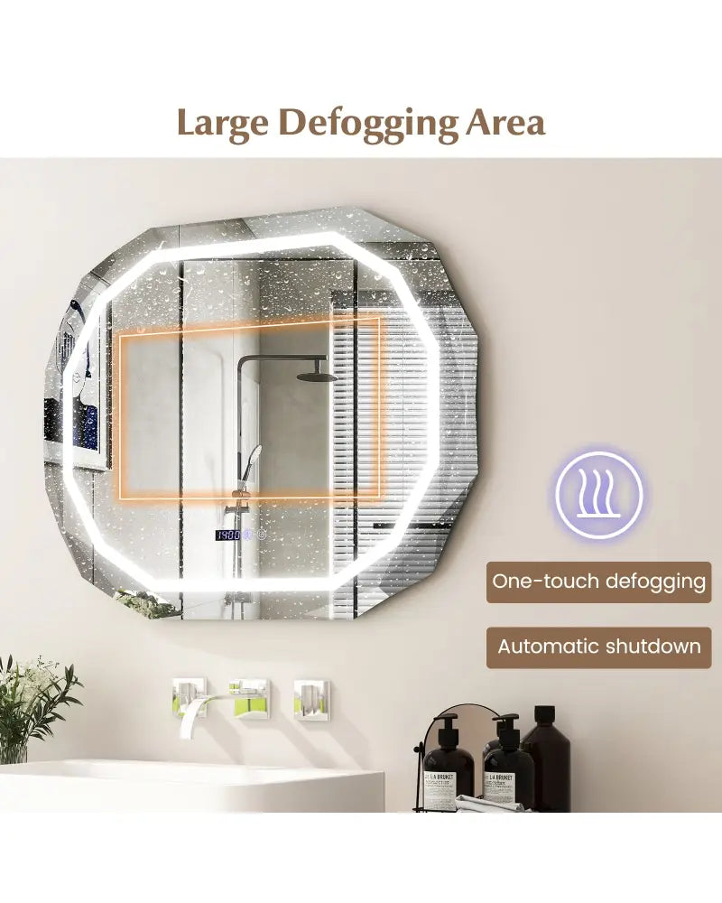 Anti-Fog Bathroom Mirror with 3 Color LED Light Memory Function - White - Wall Mirrors