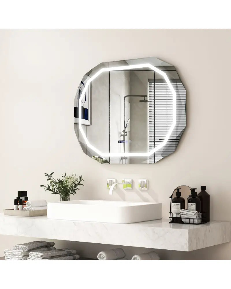 Anti-Fog Bathroom Mirror with 3 Color LED Light Memory Function - White - Wall Mirrors