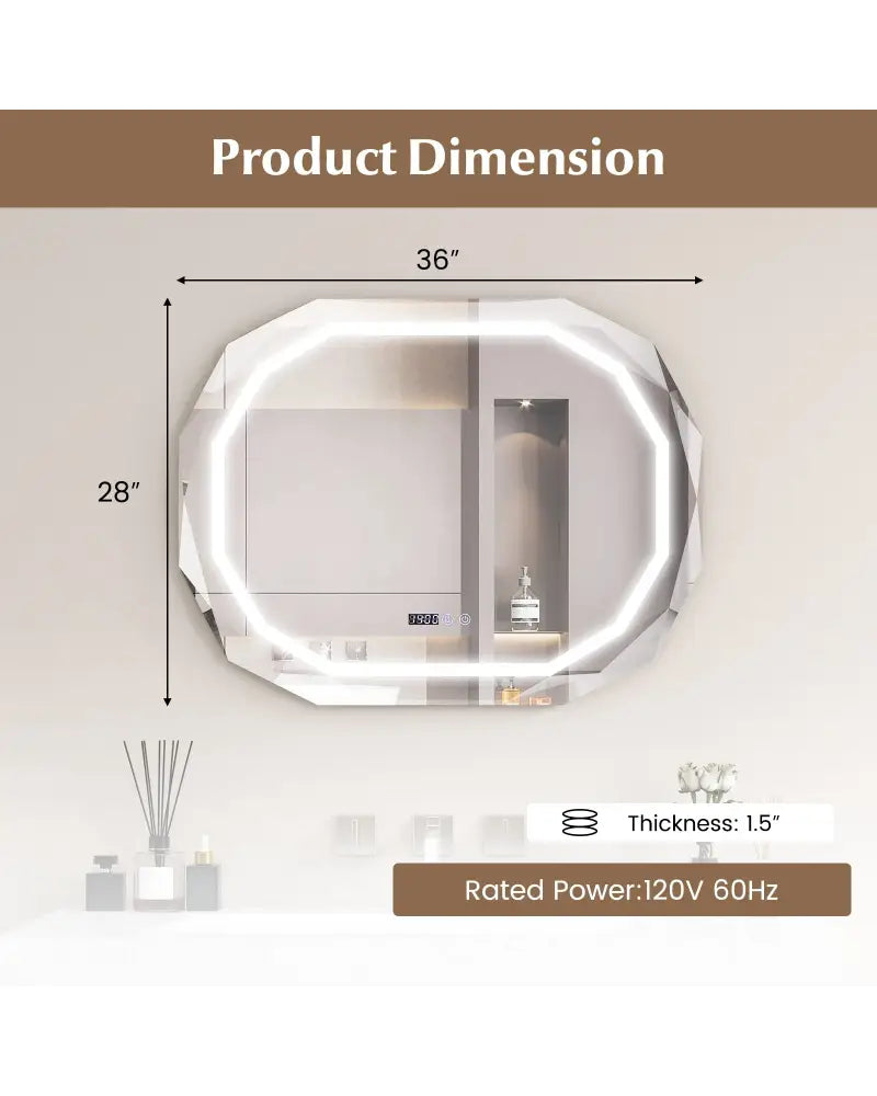Anti-Fog Bathroom Mirror with 3 Color LED Light Memory Function - White - Wall Mirrors