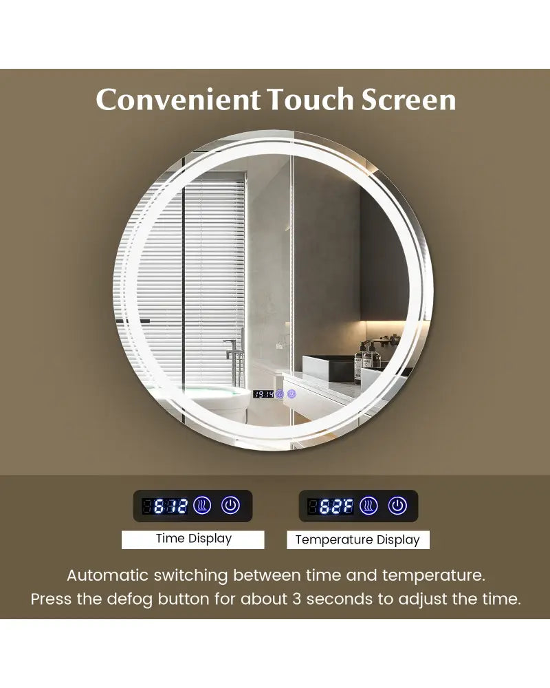 Anti-Fog Round Led Bathroom Mirror with 3 Color LED Lights-L - White - Wall Mirrors