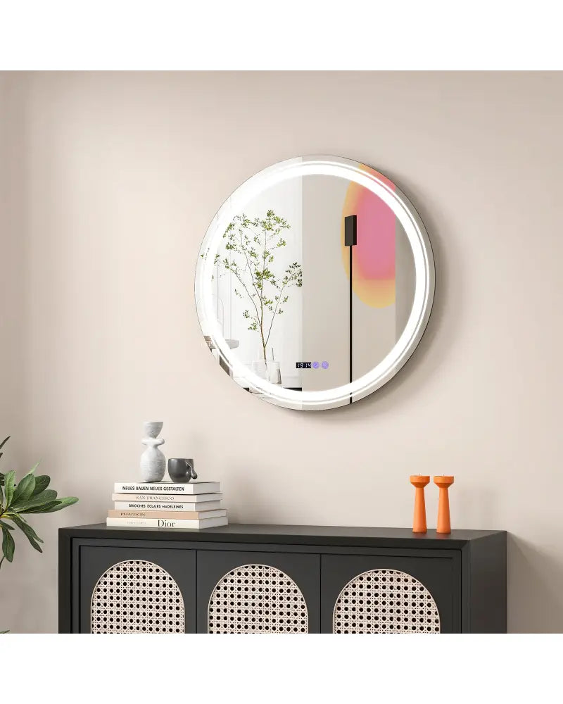 Anti-Fog Round Led Bathroom Mirror with 3 Color LED Lights-L - White - Wall Mirrors