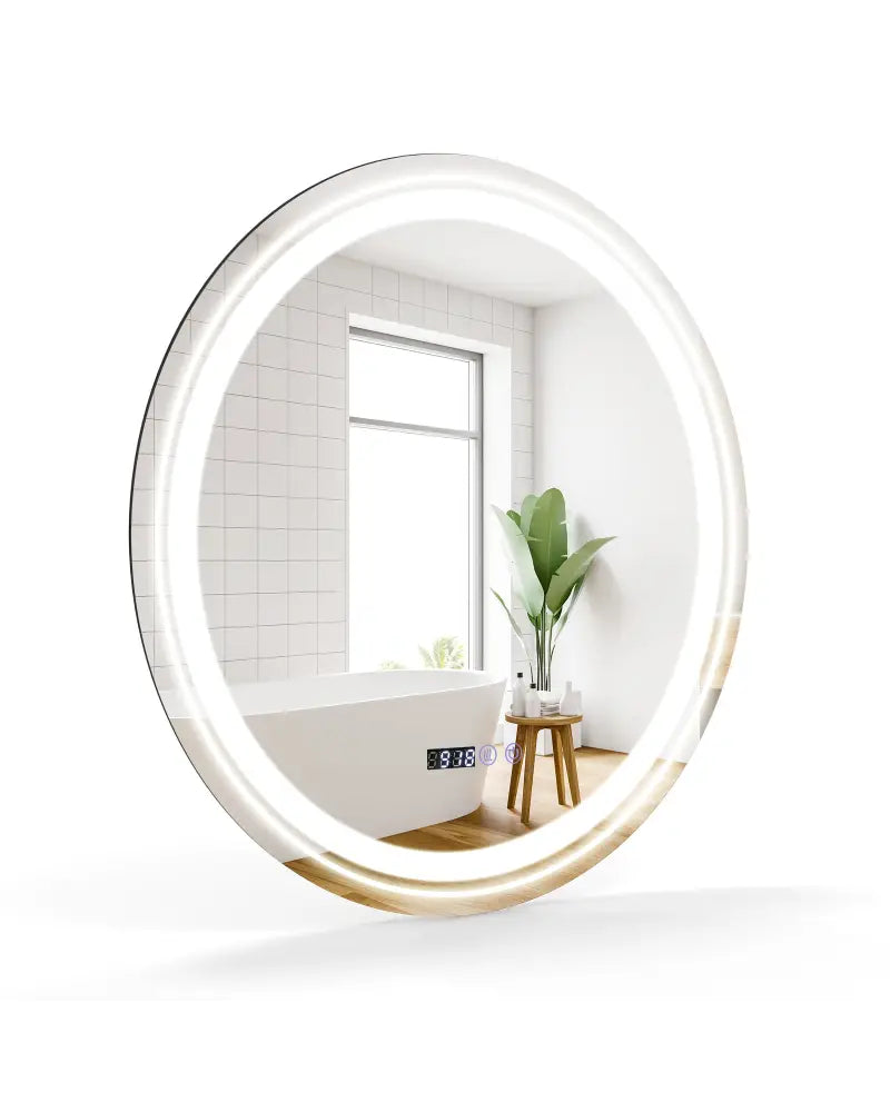 Anti-Fog Round Led Bathroom Mirror with 3 Color LED Lights-M - White - Wall Mirrors