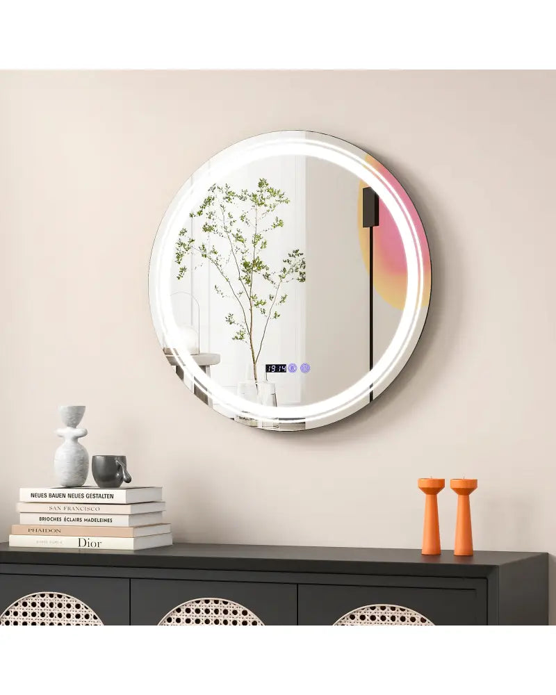 Anti-Fog Round Led Bathroom Mirror with 3 Color LED Lights-M - White - Wall Mirrors