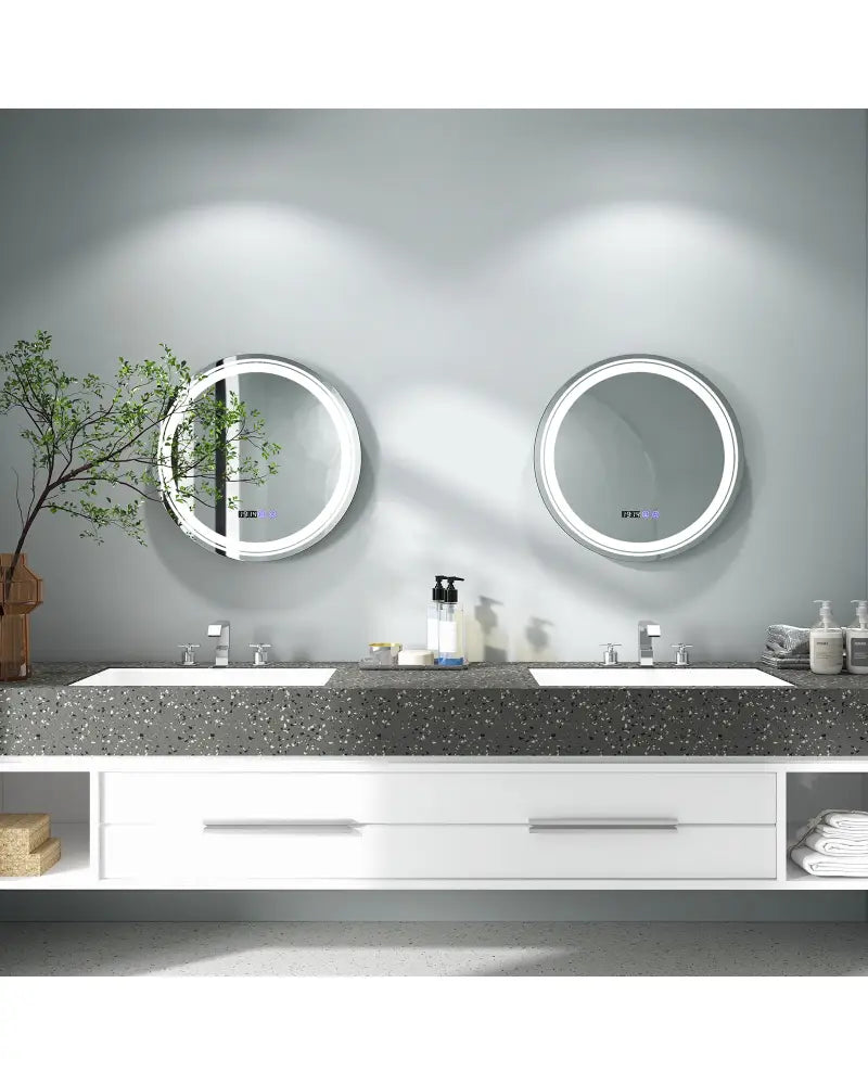 Anti-Fog Round Led Bathroom Mirror with 3 Color LED Lights-S - White - Wall Mirrors