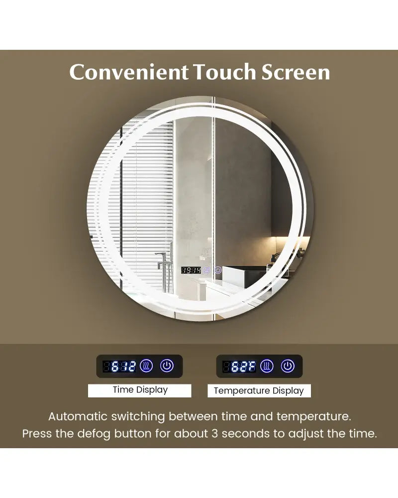 Anti-Fog Round Led Bathroom Mirror with 3 Color LED Lights-S - White - Wall Mirrors