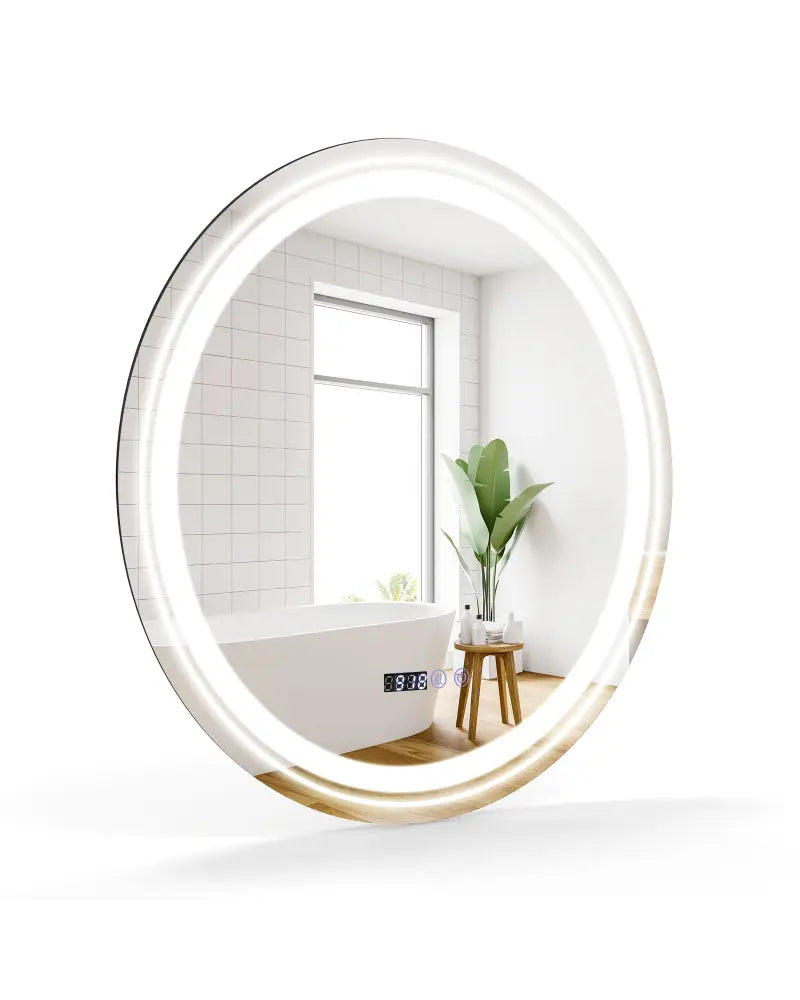 Anti-Fog Round Led Bathroom Mirror with 3 Color LED Lights-S - White - Wall Mirrors