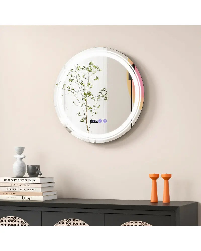 Anti-Fog Round Led Bathroom Mirror with 3 Color LED Lights-S - White - Wall Mirrors