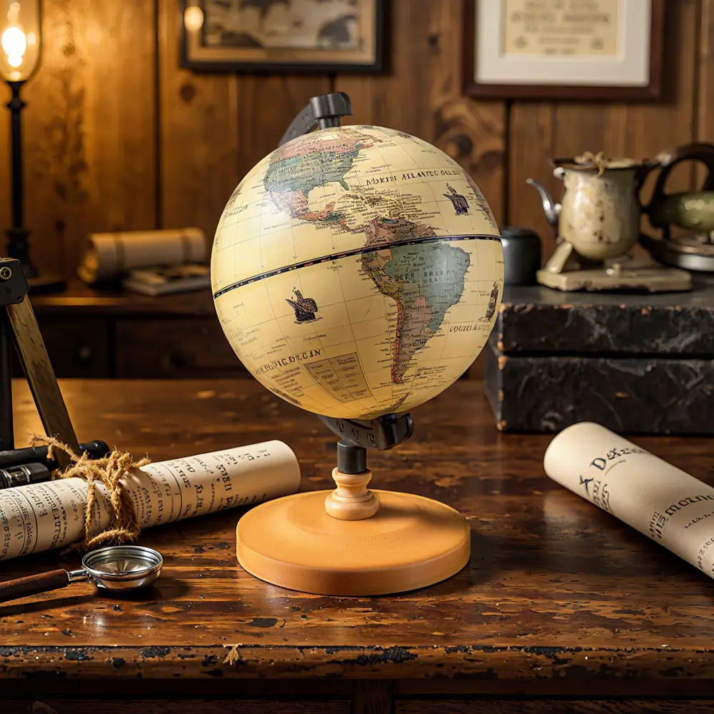 Antique Globe Dia 5.5 Inch Mini Rotating World Globe with Wooden Base-Brozen - Bronze - Learning Toys