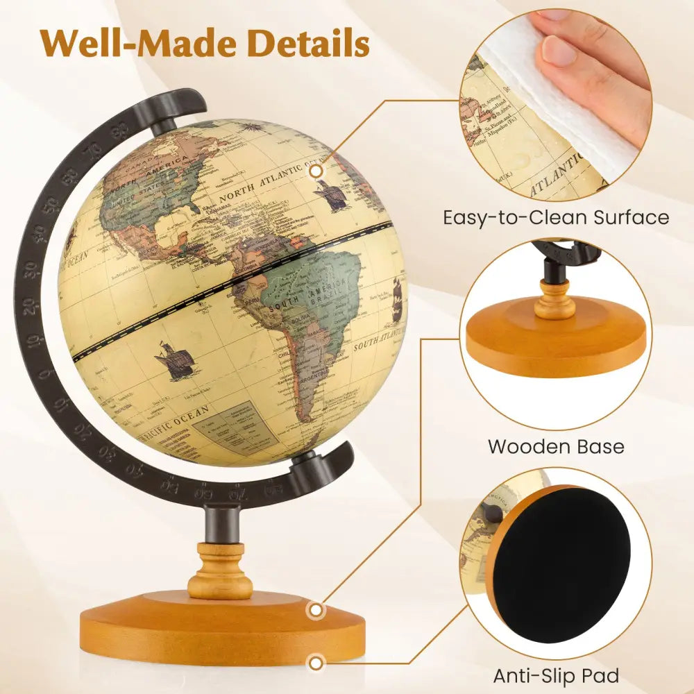Antique Globe Dia 5.5 Inch Mini Rotating World Globe with Wooden Base-Brozen - Bronze - Learning Toys