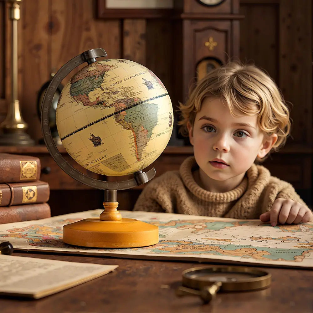 Antique Globe Dia 5.5 Inch Mini Rotating World Globe with Wooden Base-Brozen - Bronze - Learning Toys