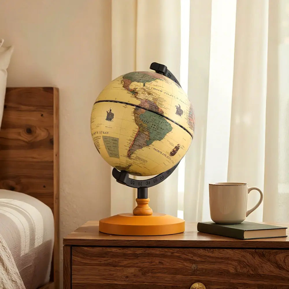 Antique Globe Dia 5.5 Inch Mini Rotating World Globe with Wooden Base-Brozen - Bronze - Learning Toys