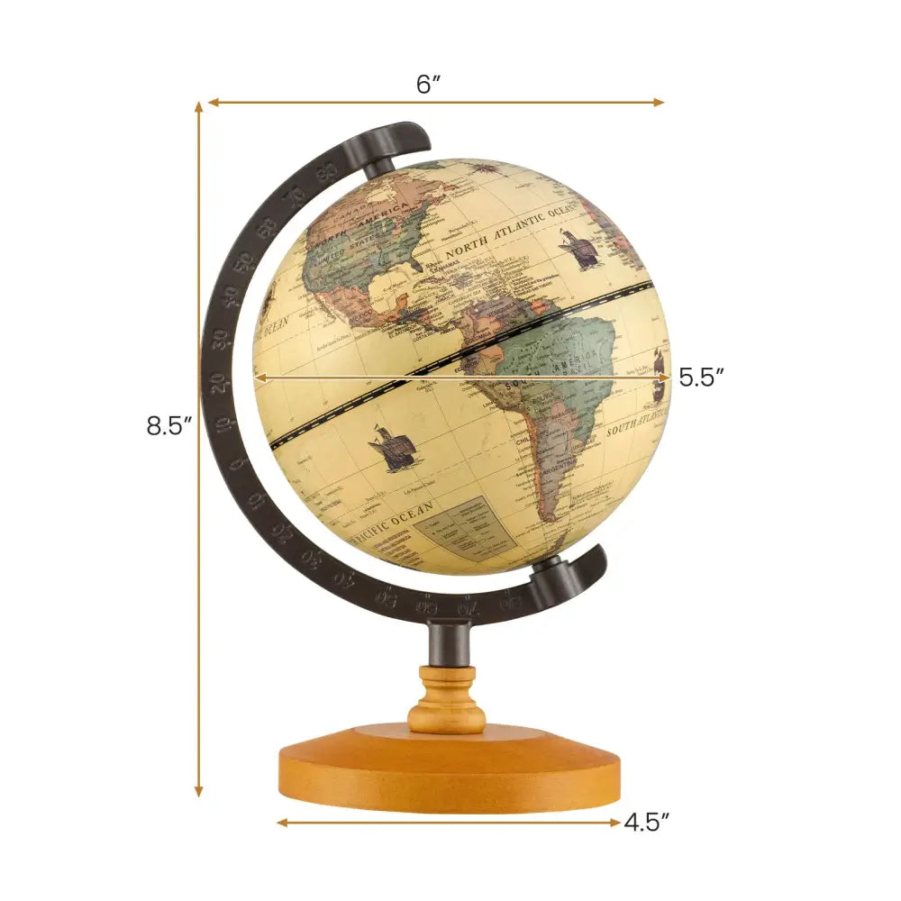 Antique Globe Dia 5.5 Inch Mini Rotating World Globe with Wooden Base-Brozen - Bronze - Learning Toys