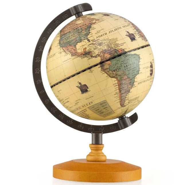 Antique Globe Dia 5.5 Inch Mini Rotating World Globe with Wooden Base - Brozen - Oasis Home Essentials