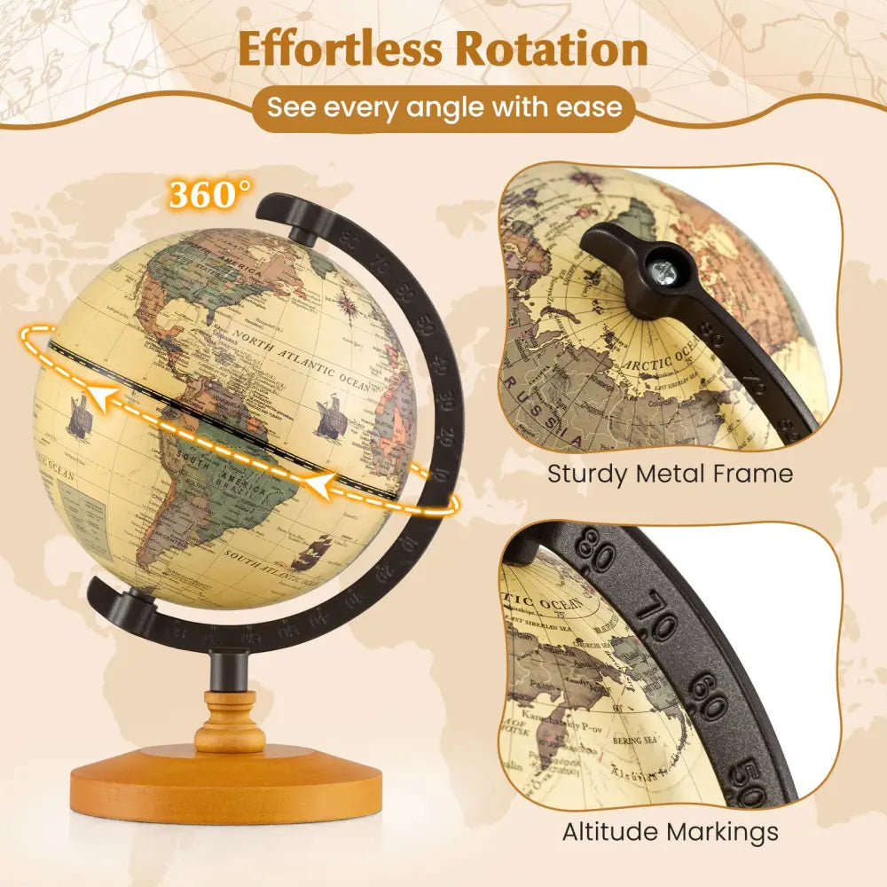 Antique Globe Dia 5.5 Inch Mini Rotating World Globe with Wooden Base-Brozen - Bronze - Learning Toys