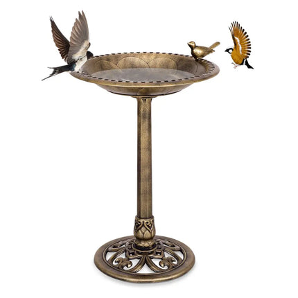 Antique Gold Freestanding Pedestal Bird Bath Feeder - Golden - Bird Supplies