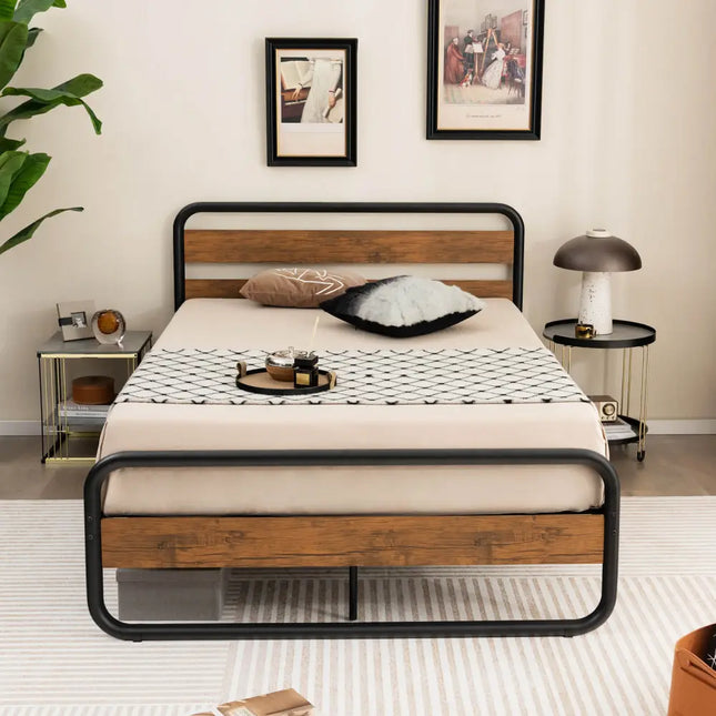 Arc Platform Bed with Headboard and Footboard-Full Size - Black - Simple Bed Frame