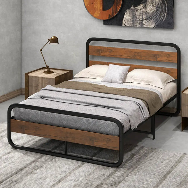 Arc Platform Bed with Headboard and Footboard-Full Size - Black - Simple Bed Frame