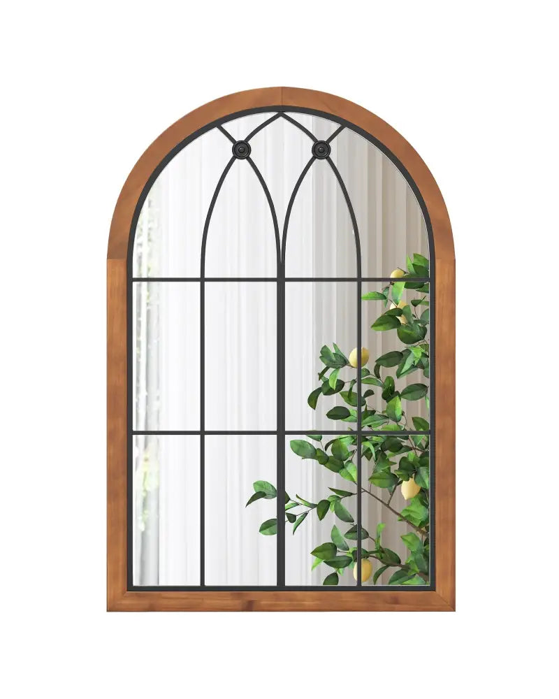 Arched Window Finished Mirror with Back Board-Natural - Natural - Wall Mirrors