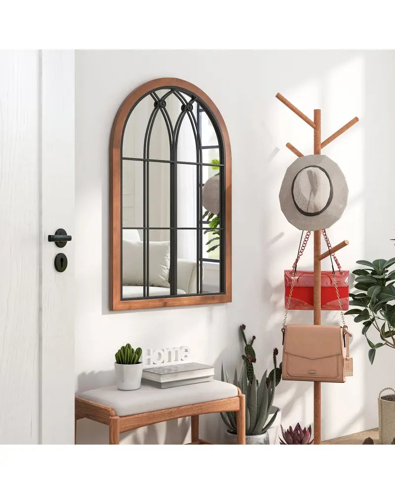 Arched Window Finished Mirror with Back Board-Natural - Natural - Wall Mirrors