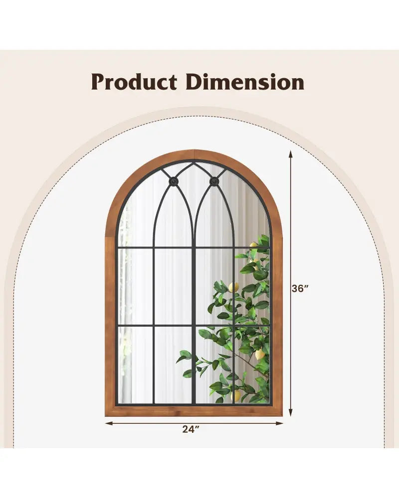 Arched Window Finished Mirror with Back Board-Natural - Natural - Wall Mirrors