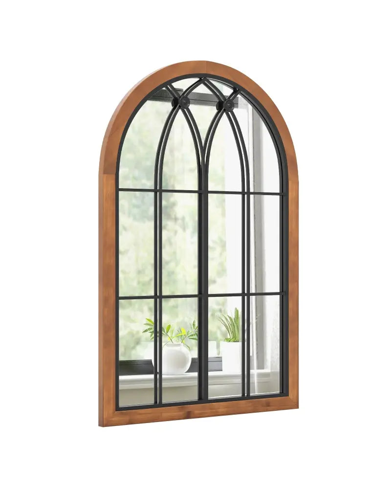 Arched Window Finished Mirror with Back Board-Natural - Natural - Wall Mirrors