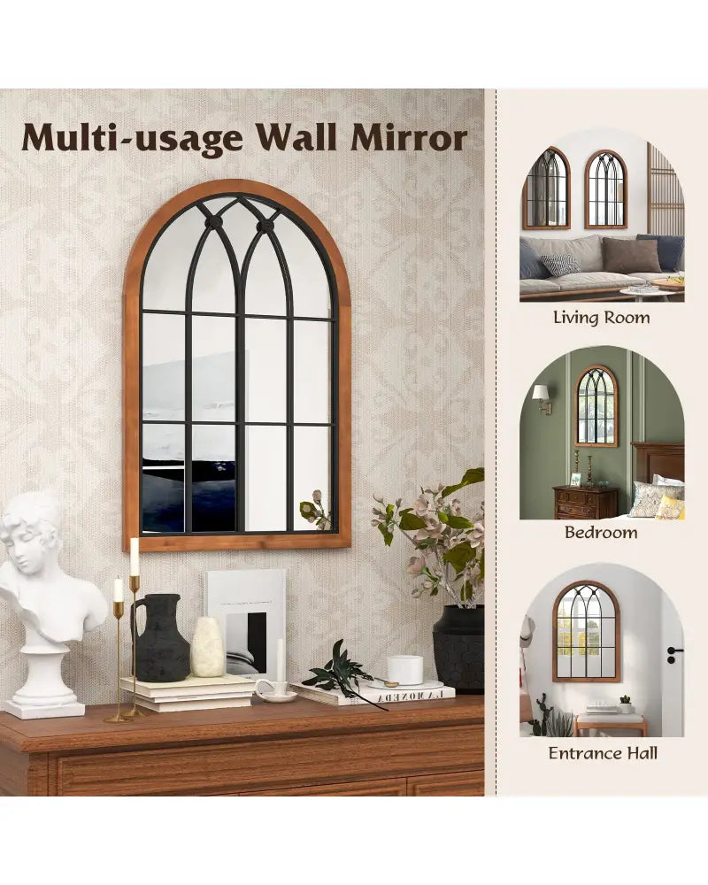 Arched Window Finished Mirror with Back Board-Natural - Natural - Wall Mirrors