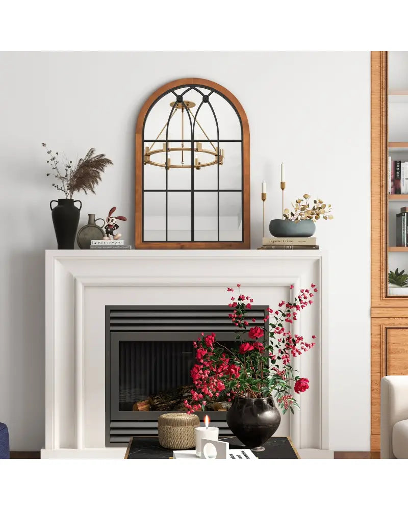 Arched Window Finished Mirror with Back Board-Natural - Natural - Wall Mirrors