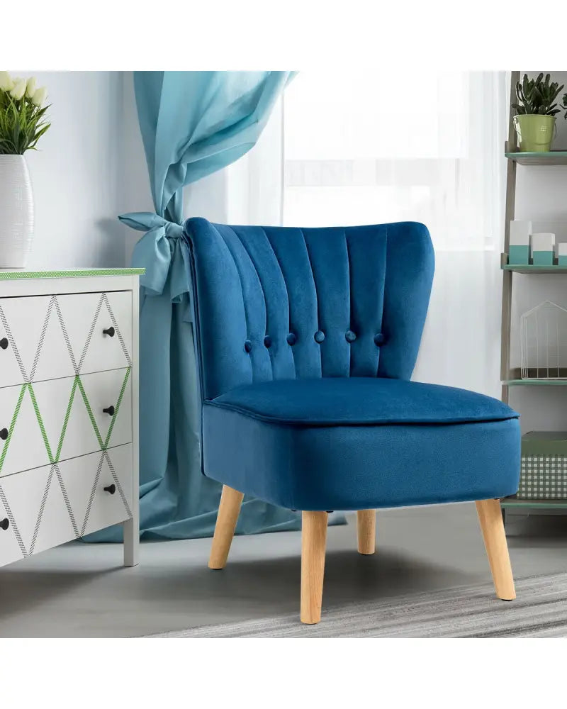 Armless Accent Chair Tufted Velvet Leisure Chair-Blue - Blue - Accent Chairs