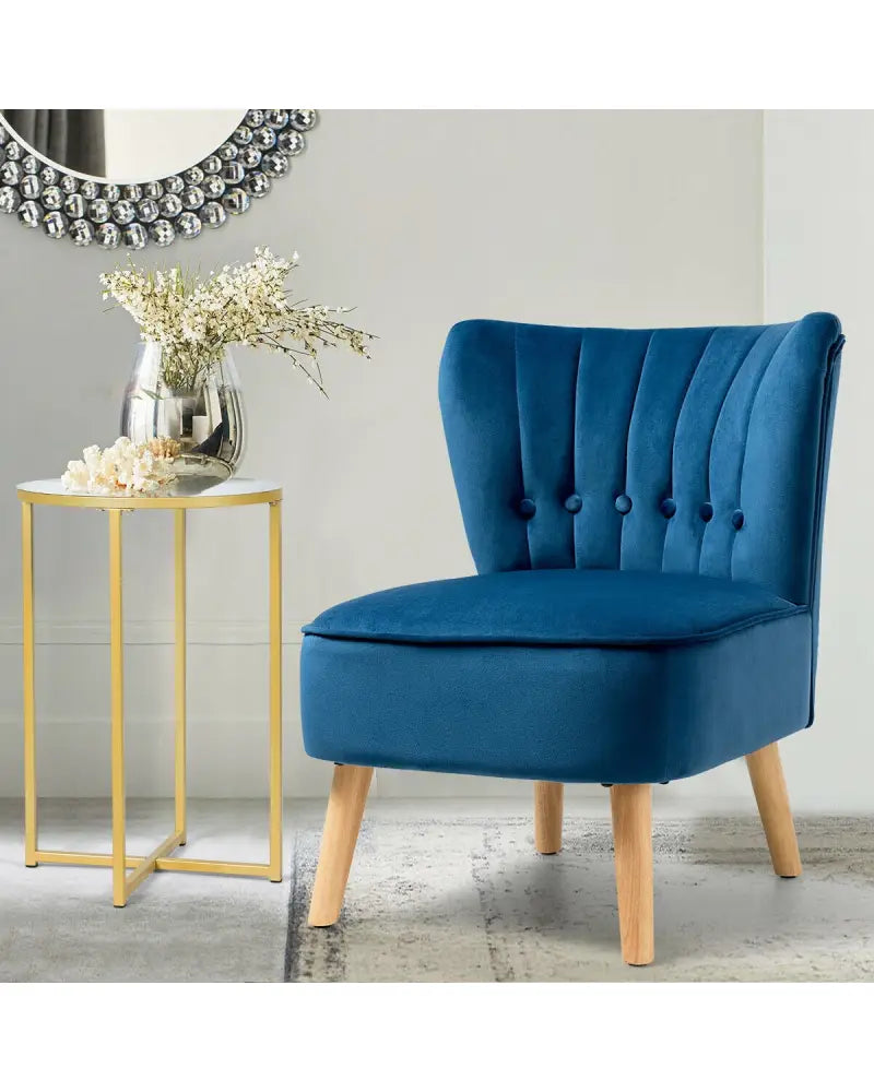 Armless Accent Chair Tufted Velvet Leisure Chair-Blue - Blue - Accent Chairs