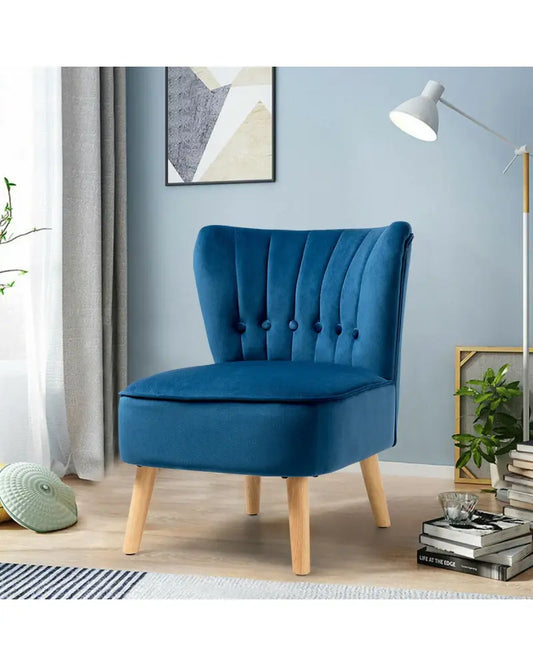 Armless Accent Chair Tufted Velvet Leisure Chair-Blue - Blue - Accent Chairs