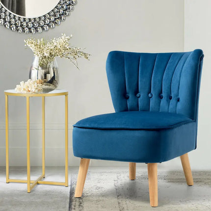 Armless Accent Chair Tufted Velvet Leisure Chair-Blue - Blue - Accent Chairs