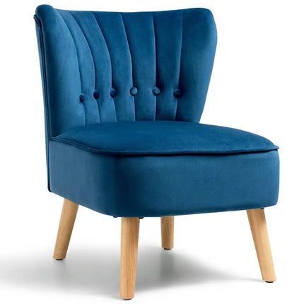 Armless Accent Chair Tufted Velvet Leisure Chair-Blue - Blue - Accent Chairs
