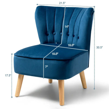 Armless Accent Chair Tufted Velvet Leisure Chair-Blue - Blue - Accent Chairs