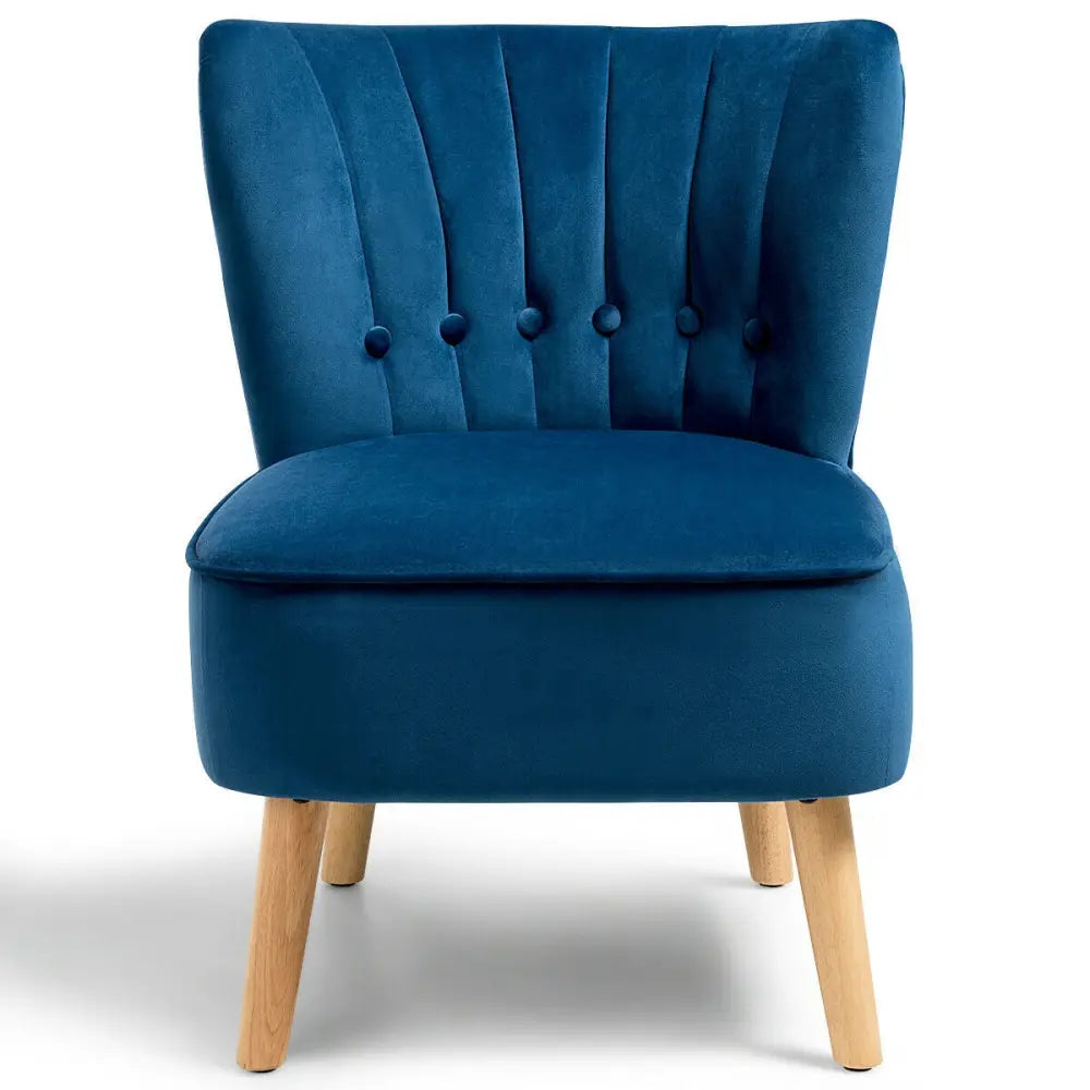 Armless Accent Chair Tufted Velvet Leisure Chair-Blue - Blue - Accent Chairs